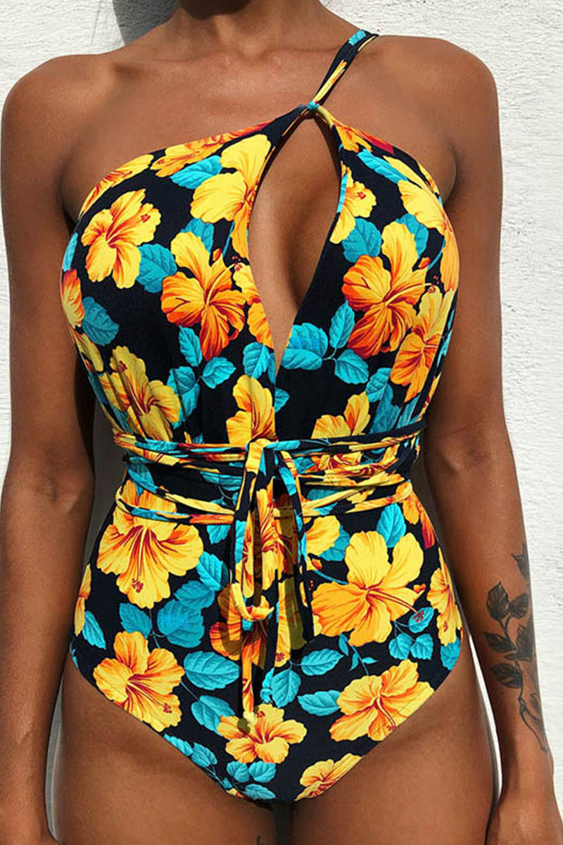 

Lovely Floral Yellow One-piece Swimsuit