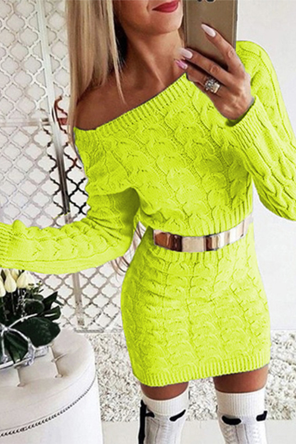 

Lovely Chic Dew Shoulder Green Mini Dress(Without Belt