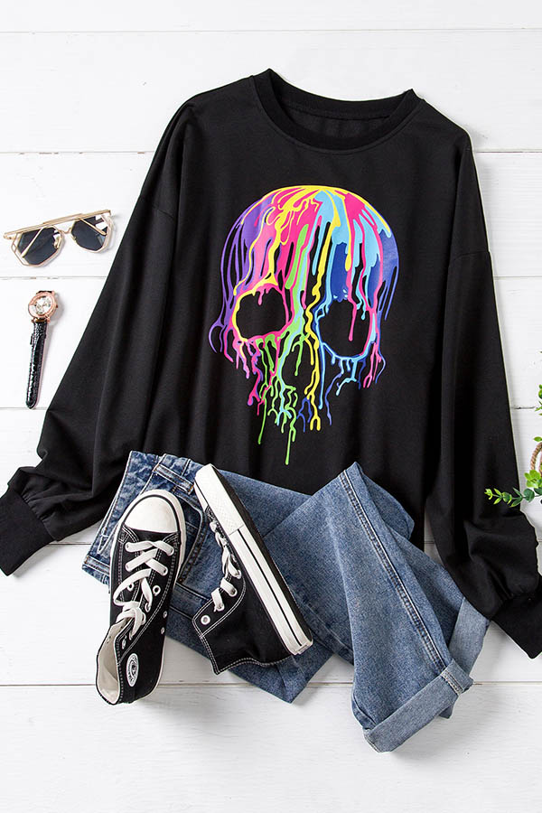 

Lovely Trendy Skull Print Black Plus Size Hoodie