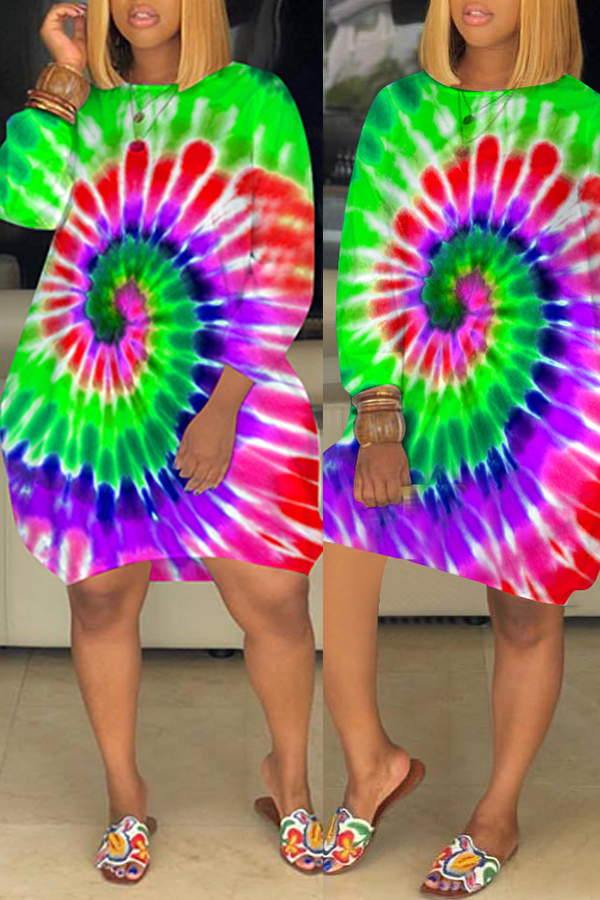 

Lovely Casual Tie-dye Green Mini Dress
