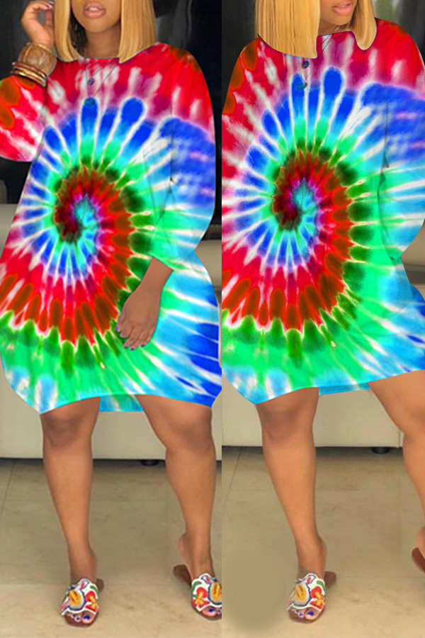 

Lovely Casual Tie-dye Red Mini Dress
