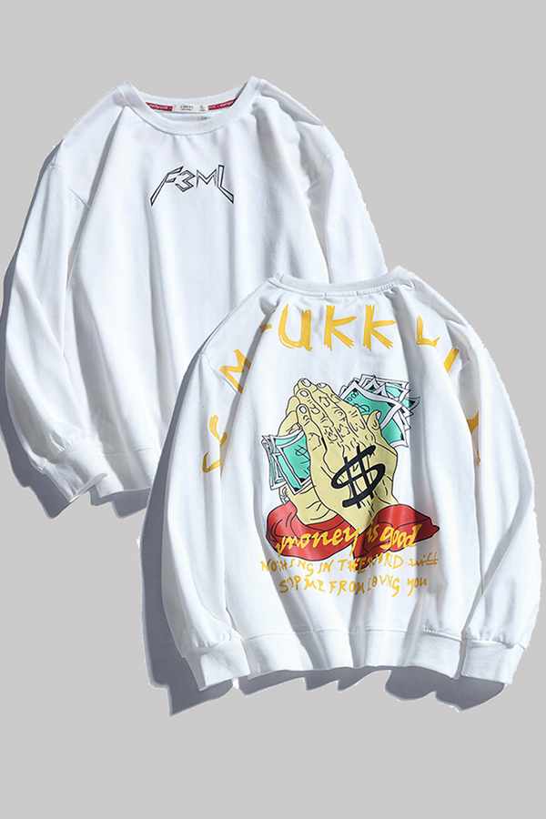 Lovely Casual Print White Hoodie