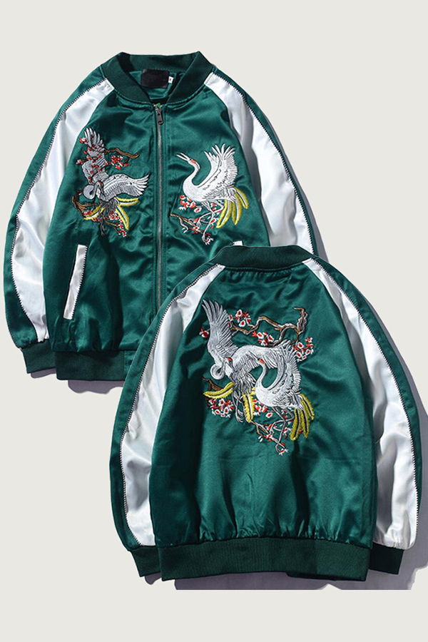 

Lovely Casual Patchwork Green Jacket