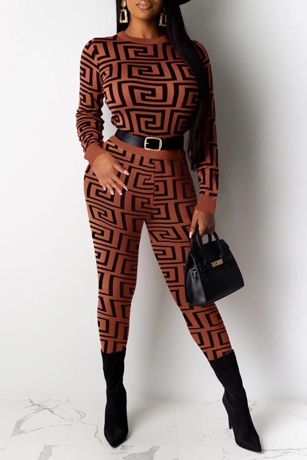 

Lovely Casual Print Brown Two-piece Pants Set