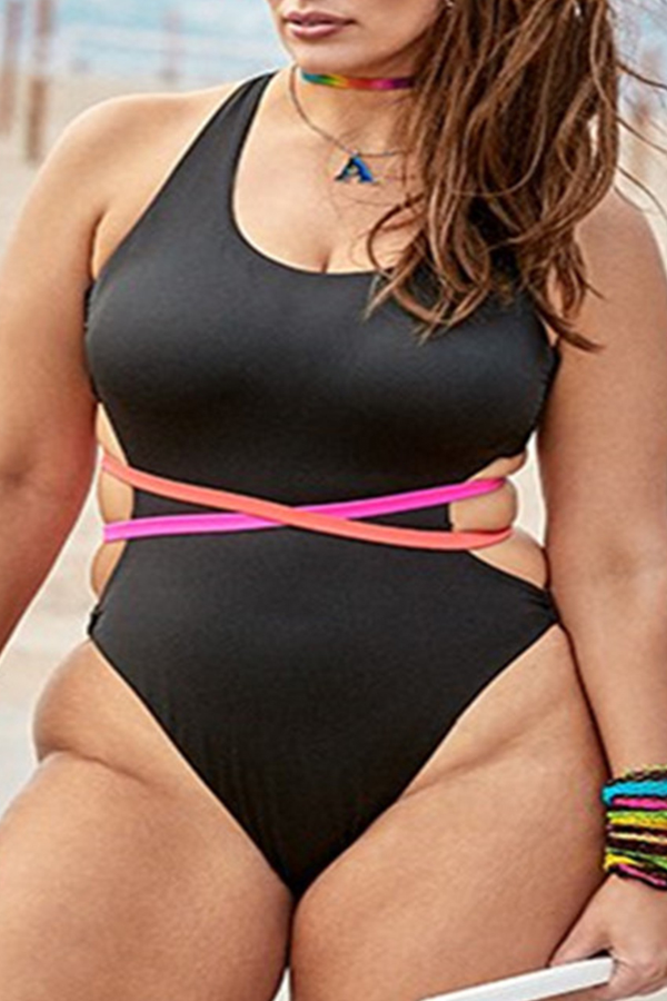 

Lovely Lace-up Black One-piece Swimwear