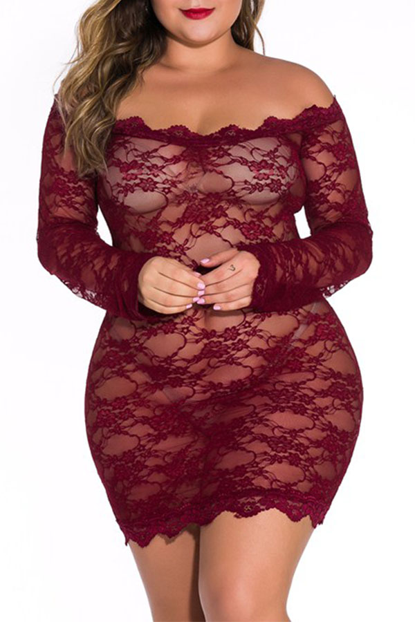 

Lovely Sexy See-through Lace Wine Red Babydolls