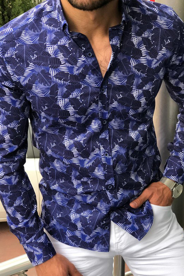 

Lovely Bohemian Print Buttons Blue Shirt