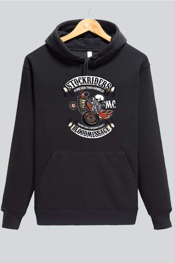 

Lovely Casual Hooded Collar Print Black Hoodie