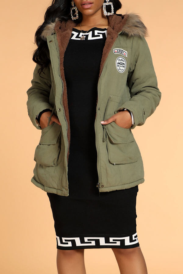 

Lovely Casual Patchwork Army Green Winter Coat