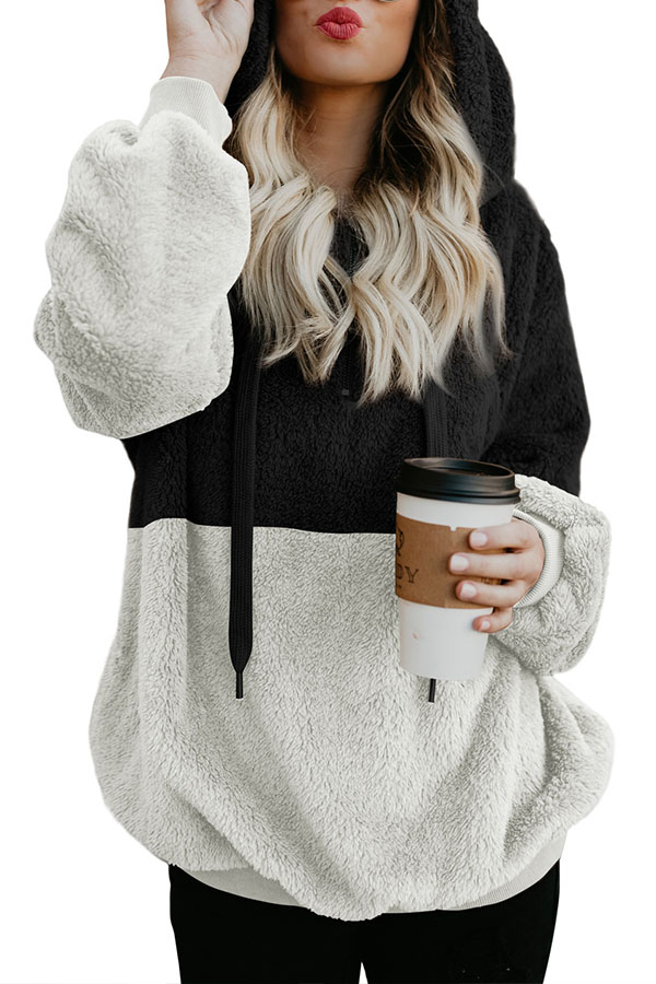

Lovely Casual Patchwork Black Hoodie