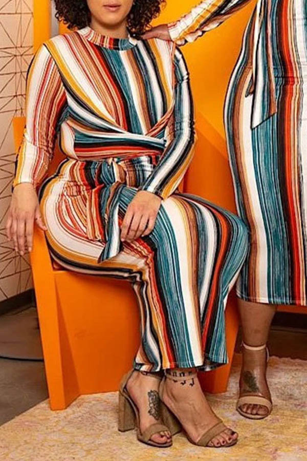 

Lovely Trendy Striped Multicolor Mid Calf Plus Size Dress, Multicolor mstn