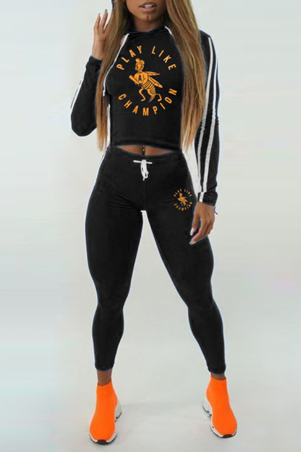 

Lovely Trendy Print Black Two-piece Pants Set