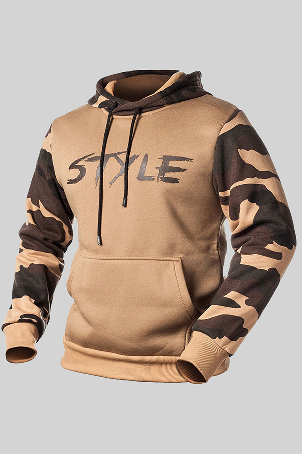 

Lovely Casual Patchwork Camo Khaki Hoodie