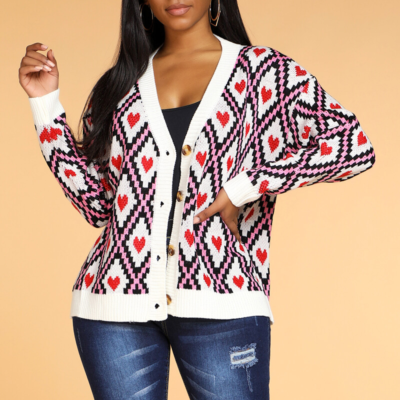 

Lovely Leisure V Neck Heart White Cardigan