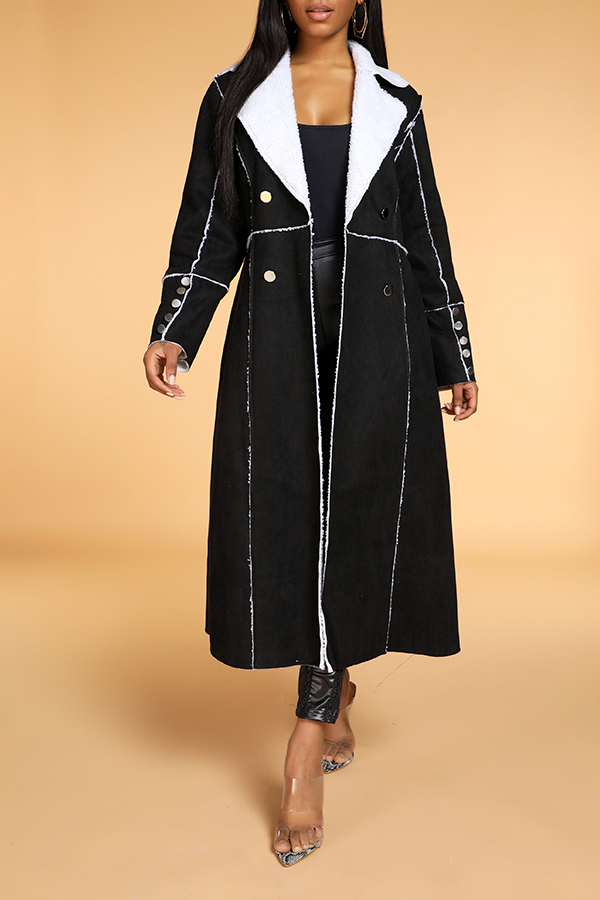 

Lovely Casual Patchwork Black Coat