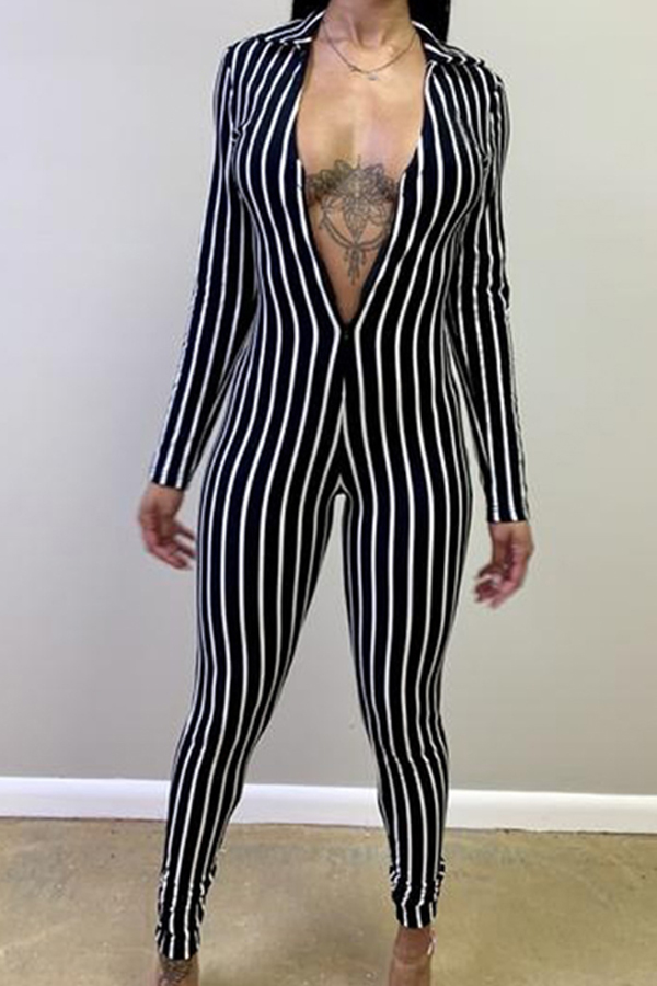 

Lovely Leisure Striped Skinny Black One-piece Jumpsuit, Black stripe