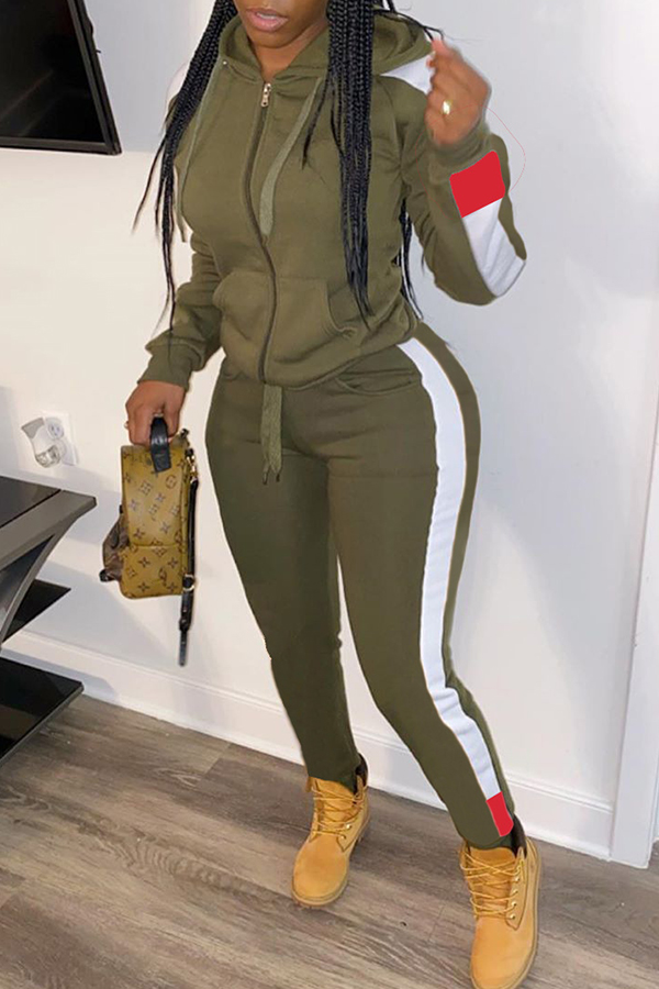 

Lovely Casual Patchwork Army Green Two-piece Pants Set