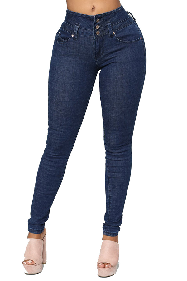 

Lovely Casual Buttons Deep Blue Jeans