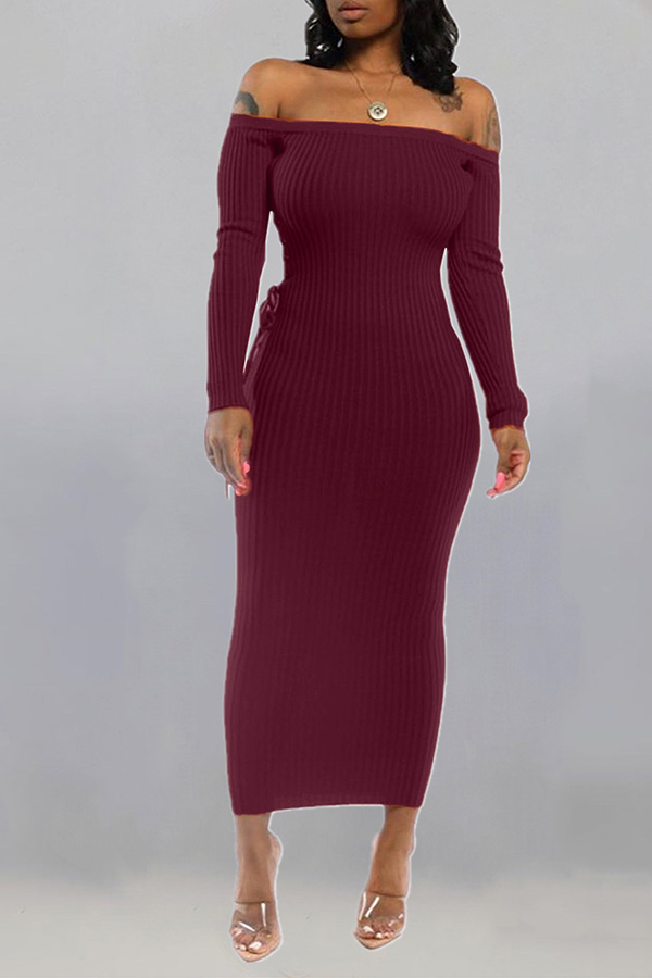 

Lovely Chic Bandage Design Wine Red Ankle Length Dress