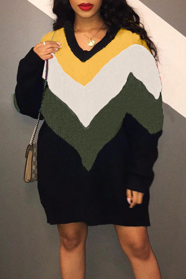 

Lovely Casual Color-lump Patchwork Green Mini Dress