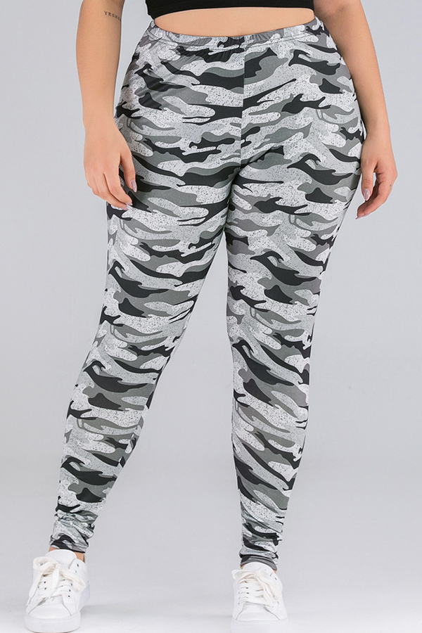 

Lovely Casual Print Grey Plus Size Pants