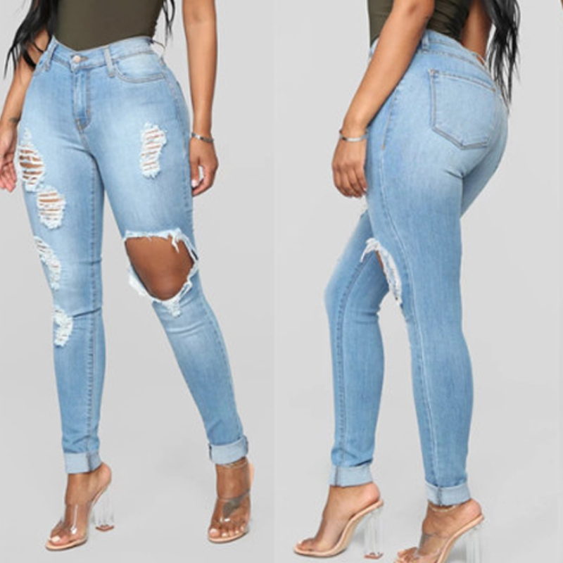 

Lovely Casual Hollow-out Baby Blue Jeans