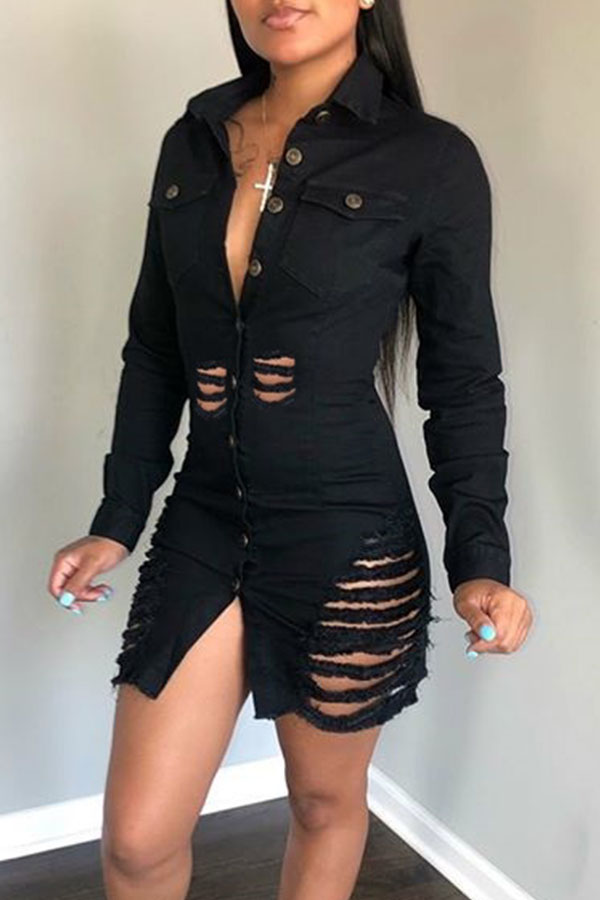 

Lovely Trendy Hollow-out Black Mini Dress