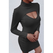 Lovely Casual Turtleneck Hollow-out Black Mini Dre