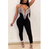 Lovely Sexy Tassel Design Black One-piece Jumpsuit