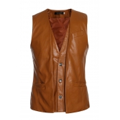 Lovely Casual Sleeveless Brown Leather