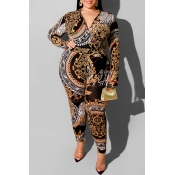 Lovely Casual Printed Black Plus Size One-piece Ju