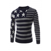 Lovely Casual Star Striped Navy Blue Sweater