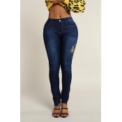 Lovely Casual Embroidered Design Deep Blue Jeans