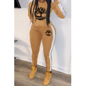 Lovely Casual Hooded Collar Printed Yellow Two-pie