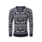 Lovely Christmas Day Printed Navy Blue Sweater