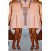 Lovely Casual Dew Shoulder Pink Mini Dress