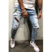 Lovely Casual Patchwork Baby Blue Jeans