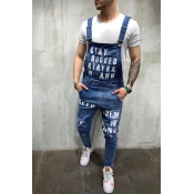 Lovely Casual Letter Printed Blue One-piece Jumpsu