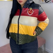 Lovely Casual Striped Patchwork Multicolor Coat