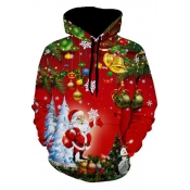 Lovely Christmas Day Hooded Collar Red Hoodie