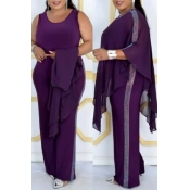 Lovely Casual Cloak Design Purple Plus Size Two-pi