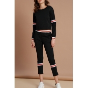 Lovely Chic Striped Black Cotton Two-piece Pants S