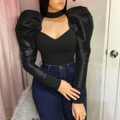 Lovely Casual V Neck Ruffle Black Blouse