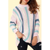 Lovely Casual Striped Pink Acrylic Sweaters