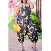 Lovely Casual Camouflage Printed Army Green Plus S