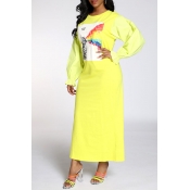 Lovely Sweet Printed Yellow Ankle Length Dress