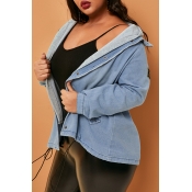 Lovely Casual Hooded Collar Baby Blue Plus Size Co