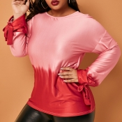 Lovely Casual Gradual Change Printed Red Plus Size
