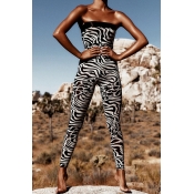 Lovely Trendy Dew Shoulder Zebra Stripe One-piece 