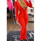 Lovely Christmas Day Deep V Neck Red One-piece Jum